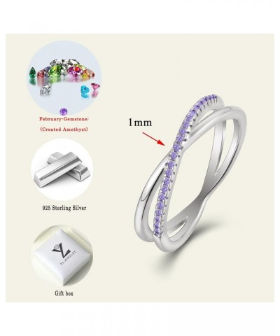 X Ring 925 Sterling Silver Stackable Rings 1mm Birthstone Criss Cross Ring for Women 02-amethyst-Feb $32.99 Rings