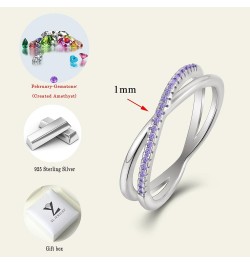 X Ring 925 Sterling Silver Stackable Rings 1mm Birthstone Criss Cross Ring for Women 02-amethyst-Feb $32.99 Rings