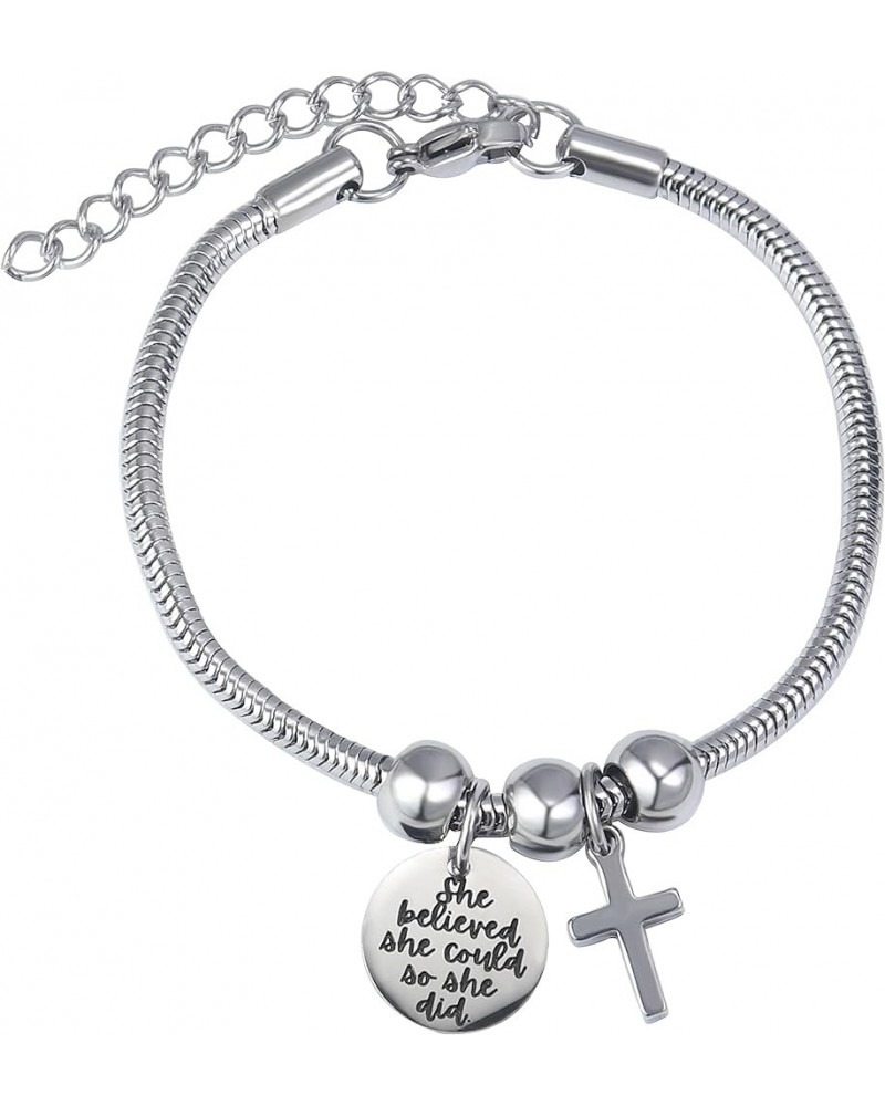 Bible Verse Cross Bracelets Christian Gifts Prayer Charm Faith Religious Jewelry for Women She believe she could $10.12 Brace...