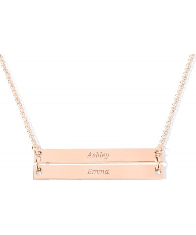 10K Classic Engravable Double Bar Necklace by JEWLR 18.0 Inches Rose Gold $91.43 Necklaces