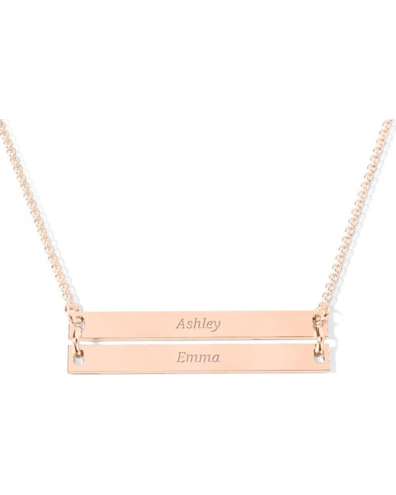 10K Classic Engravable Double Bar Necklace by JEWLR 18.0 Inches Rose Gold $91.43 Necklaces