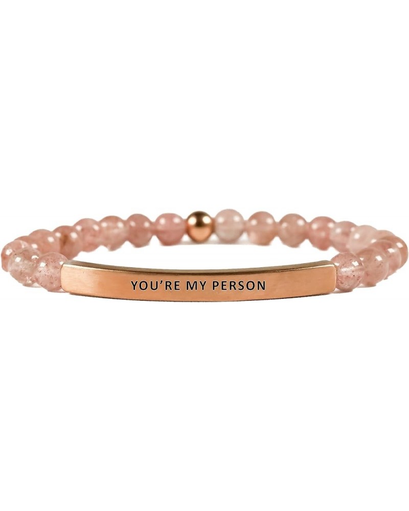 Love Collection Unisex Stretchable Bracelets (YOU'RE MY PERSON) Pink Quartz $23.08 Bracelets