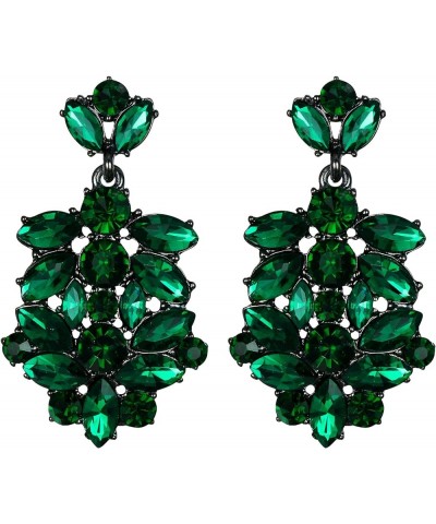 Costume Jewelry Marquise Austrian Crystal Art Deco Banquet Dangle Earrings for Women Bridal Green Black-Tone $12.53 Earrings