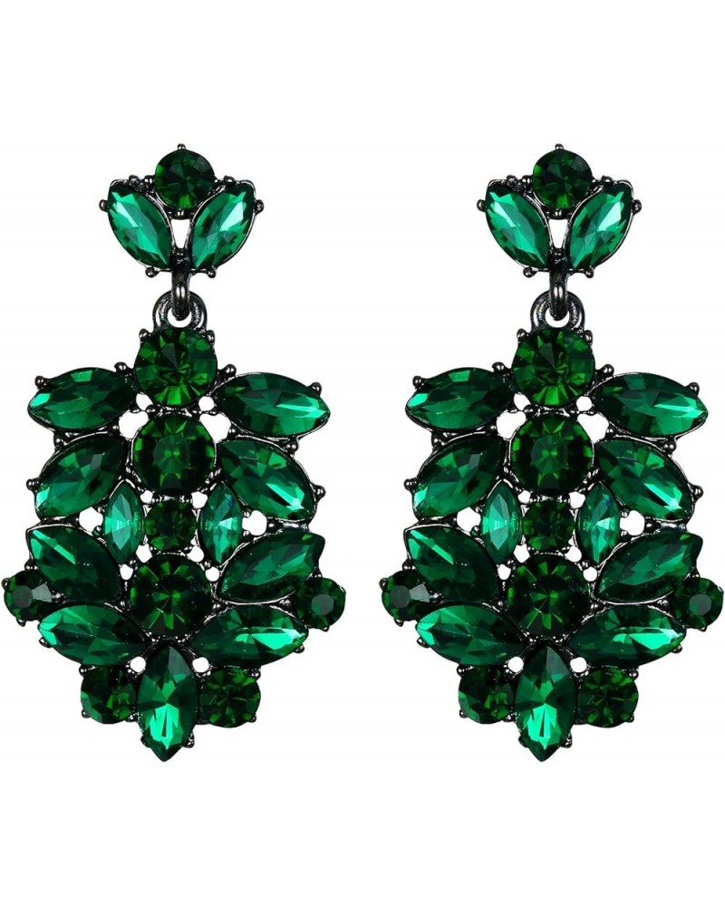 Costume Jewelry Marquise Austrian Crystal Art Deco Banquet Dangle Earrings for Women Bridal Green Black-Tone $12.53 Earrings