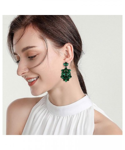 Costume Jewelry Marquise Austrian Crystal Art Deco Banquet Dangle Earrings for Women Bridal Green Black-Tone $12.53 Earrings