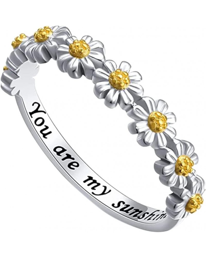 Sunflower Ring Fashion Trend Flower Full Diamond Zircon Ring Ladies Jewelry Diamond Rings for Women sliver 6 $6.29 Rings