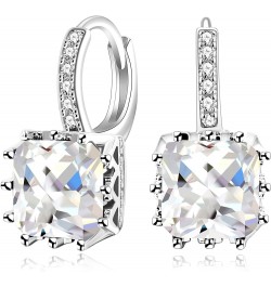 Platinum Plated Square CZ Crystal Drop Earrings Womens Hoop Lever Back Earring for Women Girl BME169 White $7.41 Earrings