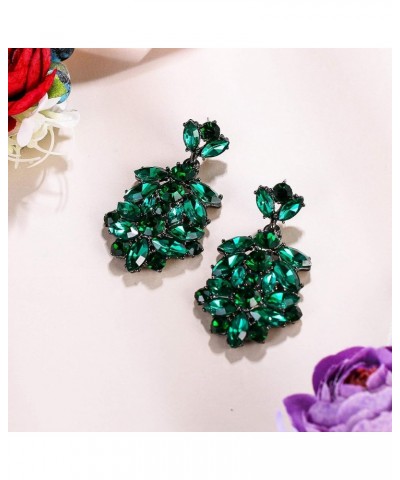 Costume Jewelry Marquise Austrian Crystal Art Deco Banquet Dangle Earrings for Women Bridal Green Black-Tone $12.53 Earrings