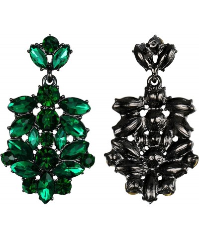 Costume Jewelry Marquise Austrian Crystal Art Deco Banquet Dangle Earrings for Women Bridal Green Black-Tone $12.53 Earrings