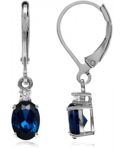 White Gold Plated 925 Sterling Silver Leverback Earrings Synthetic Blue Sapphire - September Birthstone white gold plated $10...