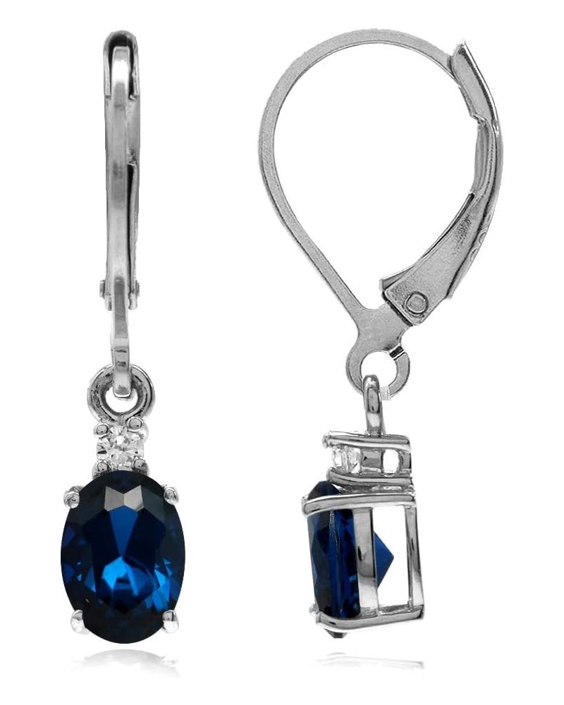 White Gold Plated 925 Sterling Silver Leverback Earrings Synthetic Blue Sapphire - September Birthstone white gold plated $10...