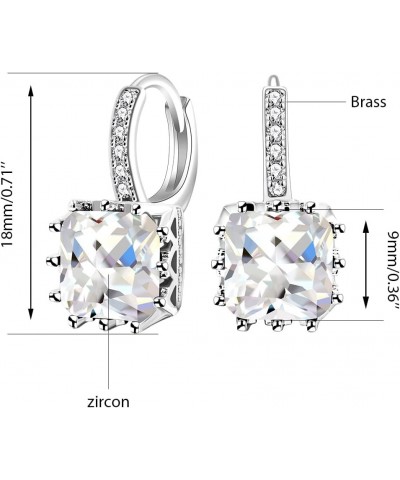 Platinum Plated Square CZ Crystal Drop Earrings Womens Hoop Lever Back Earring for Women Girl BME169 White $7.41 Earrings