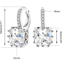 Platinum Plated Square CZ Crystal Drop Earrings Womens Hoop Lever Back Earring for Women Girl BME169 White $7.41 Earrings