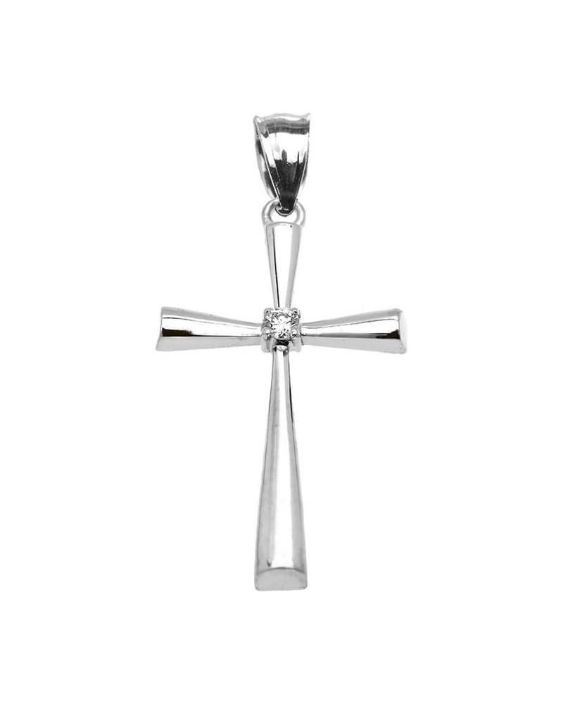 Sterling Silver Solitaire Diamond Cross Elegant Pendant $17.15 Necklaces