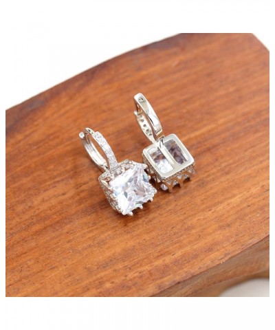 Platinum Plated Square CZ Crystal Drop Earrings Womens Hoop Lever Back Earring for Women Girl BME169 White $7.41 Earrings