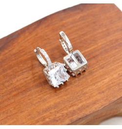 Platinum Plated Square CZ Crystal Drop Earrings Womens Hoop Lever Back Earring for Women Girl BME169 White $7.41 Earrings