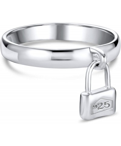 Dangle Charm Pad Lock Ring For Women For Girlfriend .925 Sterling Silver Polished 1MM Silver Engrave $15.00 Rings