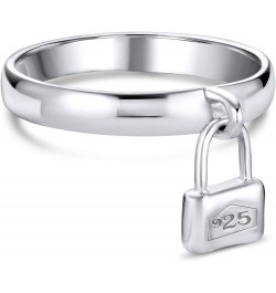 Dangle Charm Pad Lock Ring For Women For Girlfriend .925 Sterling Silver Polished 1MM Silver Engrave $15.00 Rings