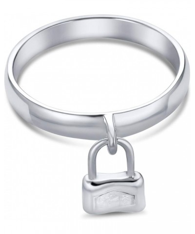 Dangle Charm Pad Lock Ring For Women For Girlfriend .925 Sterling Silver Polished 1MM Silver Engrave $15.00 Rings