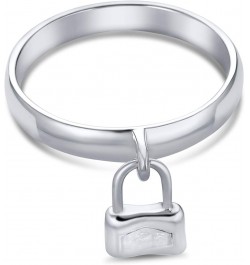 Dangle Charm Pad Lock Ring For Women For Girlfriend .925 Sterling Silver Polished 1MM Silver Engrave $15.00 Rings