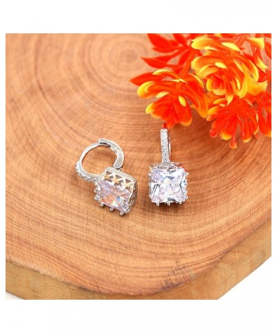 Platinum Plated Square CZ Crystal Drop Earrings Womens Hoop Lever Back Earring for Women Girl BME169 White $7.41 Earrings