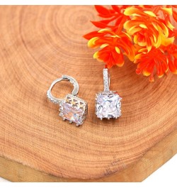 Platinum Plated Square CZ Crystal Drop Earrings Womens Hoop Lever Back Earring for Women Girl BME169 White $7.41 Earrings