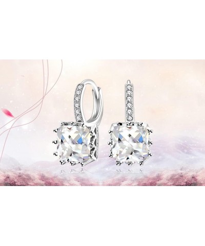 Platinum Plated Square CZ Crystal Drop Earrings Womens Hoop Lever Back Earring for Women Girl BME169 White $7.41 Earrings