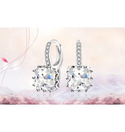 Platinum Plated Square CZ Crystal Drop Earrings Womens Hoop Lever Back Earring for Women Girl BME169 White $7.41 Earrings