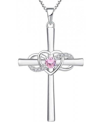 Women's Cross Necklace Sterling Silver Infinity Heart Crucifix Pendant Gemstones Criss Jewelry 10-pink tourmaline-Oct $27.30 ...