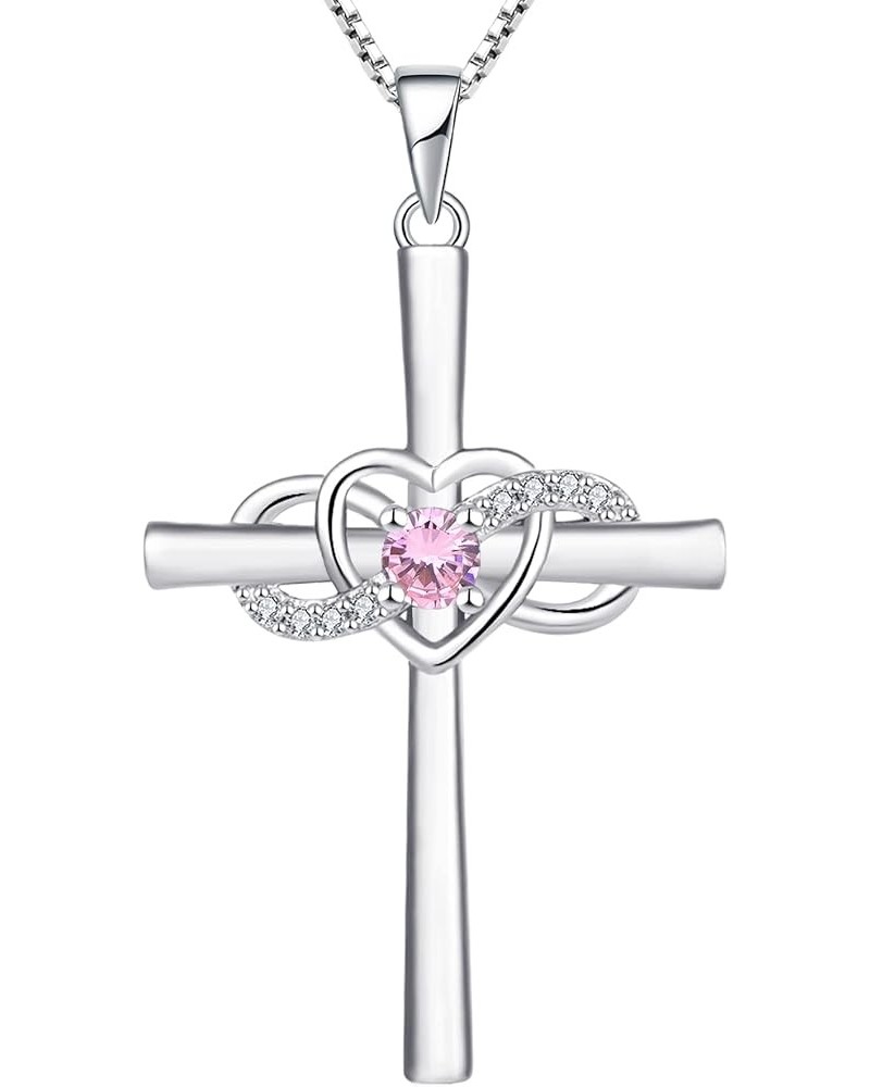 Women's Cross Necklace Sterling Silver Infinity Heart Crucifix Pendant Gemstones Criss Jewelry 10-pink tourmaline-Oct $27.30 ...