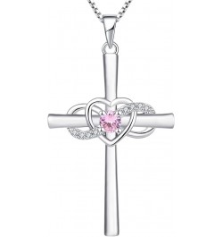 Women's Cross Necklace Sterling Silver Infinity Heart Crucifix Pendant Gemstones Criss Jewelry 10-pink tourmaline-Oct $27.30 ...