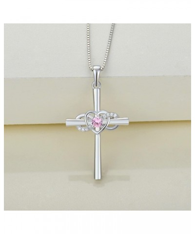 Women's Cross Necklace Sterling Silver Infinity Heart Crucifix Pendant Gemstones Criss Jewelry 10-pink tourmaline-Oct $27.30 ...