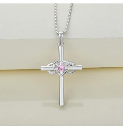 Women's Cross Necklace Sterling Silver Infinity Heart Crucifix Pendant Gemstones Criss Jewelry 10-pink tourmaline-Oct $27.30 ...