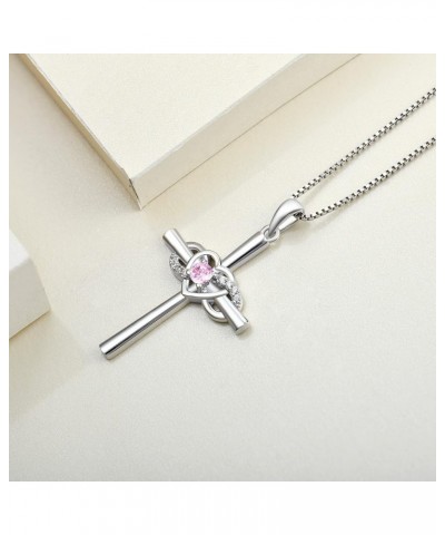 Women's Cross Necklace Sterling Silver Infinity Heart Crucifix Pendant Gemstones Criss Jewelry 10-pink tourmaline-Oct $27.30 ...