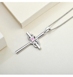 Women's Cross Necklace Sterling Silver Infinity Heart Crucifix Pendant Gemstones Criss Jewelry 10-pink tourmaline-Oct $27.30 ...