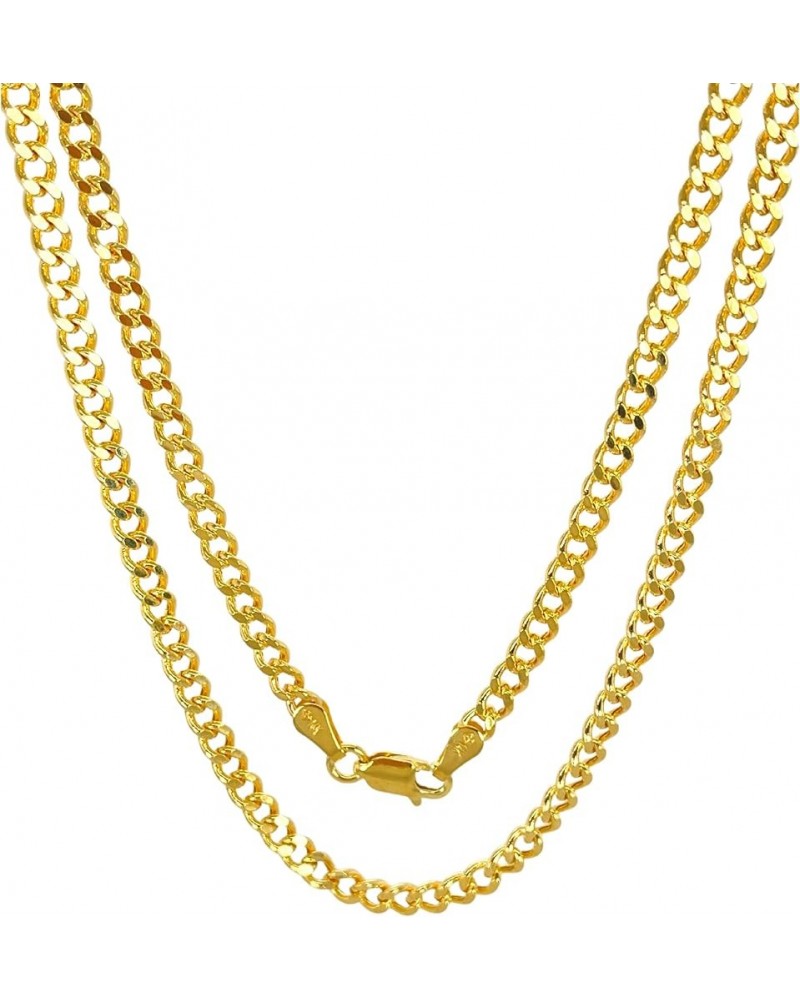 14K Real Gold Cuban Link Chain - 1.9mm 2.15mm 2.9mm 3.8mm 4.75mm Diamond Cut Concave Cuban Curb Chain Pendant Necklace For Me...