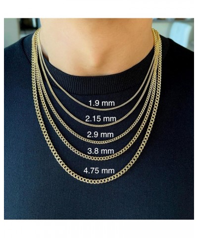 14K Real Gold Cuban Link Chain - 1.9mm 2.15mm 2.9mm 3.8mm 4.75mm Diamond Cut Concave Cuban Curb Chain Pendant Necklace For Me...