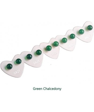 5 Pairs Colorful Round Gemstone 925 Sterling Silver Fashion Stud Earrings Jewelry green chalcedony $16.41 Earrings