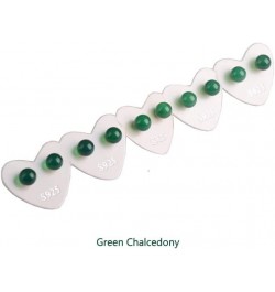 5 Pairs Colorful Round Gemstone 925 Sterling Silver Fashion Stud Earrings Jewelry green chalcedony $16.41 Earrings