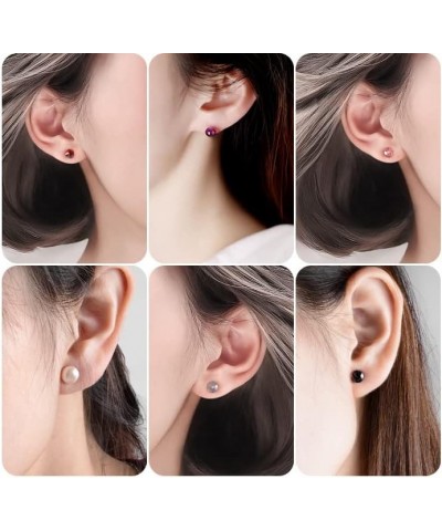 5 Pairs Colorful Round Gemstone 925 Sterling Silver Fashion Stud Earrings Jewelry green chalcedony $16.41 Earrings