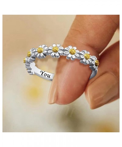 Sunflower Ring Fashion Trend Flower Full Diamond Zircon Ring Ladies Jewelry Diamond Rings for Women sliver 6 $6.29 Rings