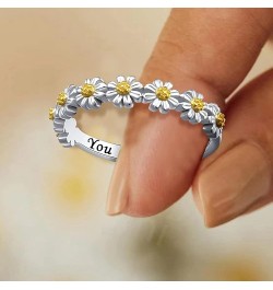 Sunflower Ring Fashion Trend Flower Full Diamond Zircon Ring Ladies Jewelry Diamond Rings for Women sliver 6 $6.29 Rings