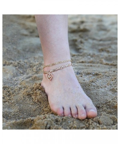 Initial Ankle Bracelets for Women 14K Gold Plated Layered Initial Anklets A-Z Letter Anklet CZ Pendant Figaro Chain Summer Fo...