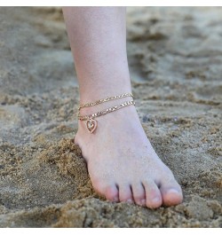 Initial Ankle Bracelets for Women 14K Gold Plated Layered Initial Anklets A-Z Letter Anklet CZ Pendant Figaro Chain Summer Fo...