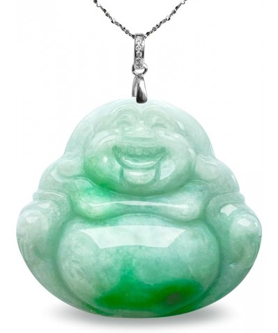 Laughing Buddha Jade Necklace, Real Grade A Certified Burma Jadeite for Happiness and Wealth, Adjustable Lucky Red Cord, Q130...