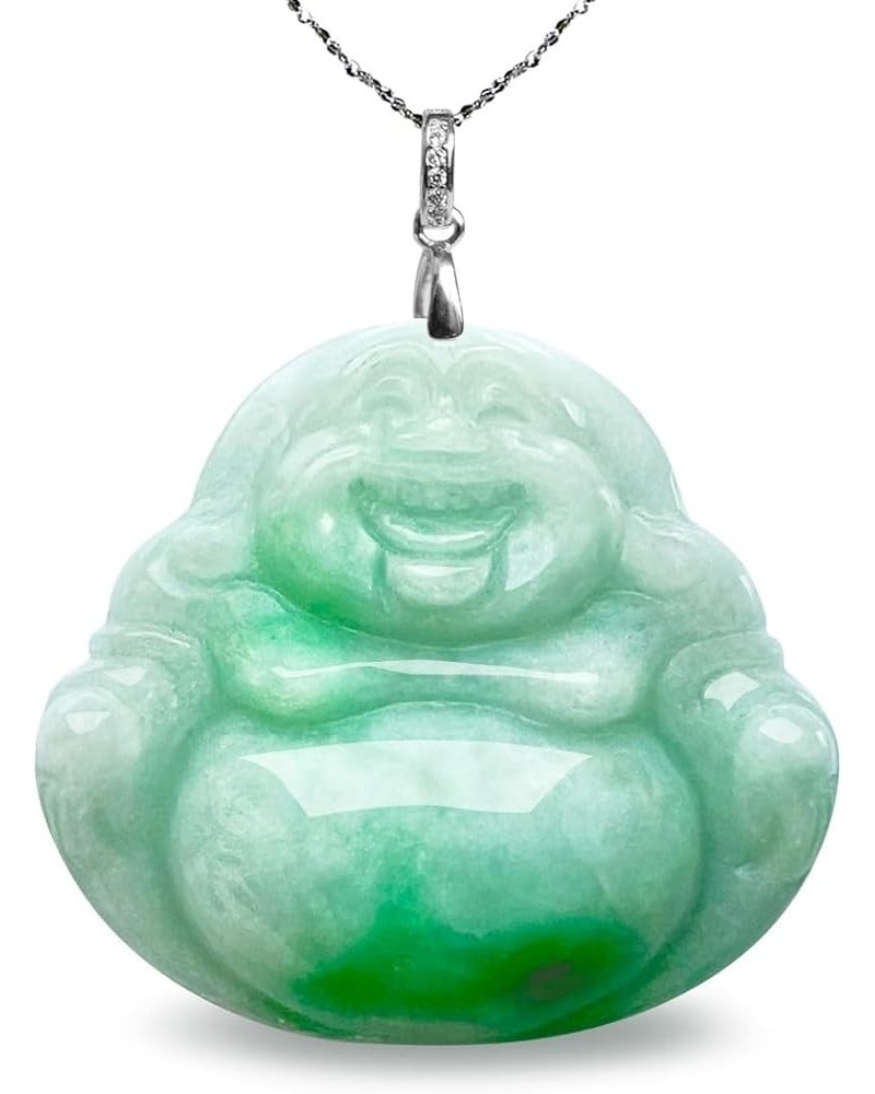 Laughing Buddha Jade Necklace, Real Grade A Certified Burma Jadeite for Happiness and Wealth, Adjustable Lucky Red Cord, Q130...