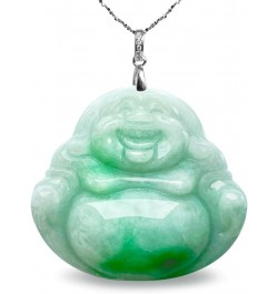 Laughing Buddha Jade Necklace, Real Grade A Certified Burma Jadeite for Happiness and Wealth, Adjustable Lucky Red Cord, Q130...