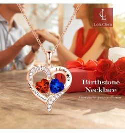 18K Rose Gold Heart Necklace, Birthstone Necklace Jewelry for Women with 2 Birthstones, Customized Gifts for Women Mom Wife G...