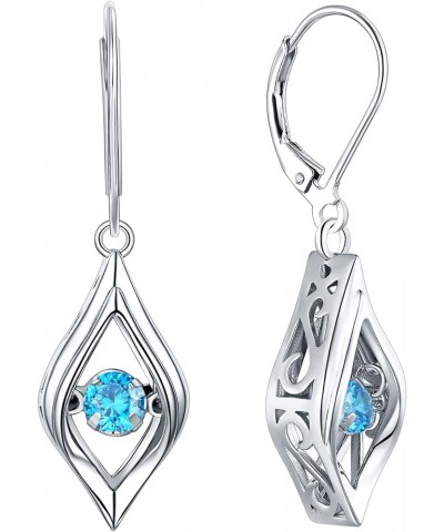 Eye Earrings 925 Sterling Silver Dancing Diamond Halo Dangle Earrings Birthstones Drop Jewelry 03-aquamarine-Mar $37.50 Earrings