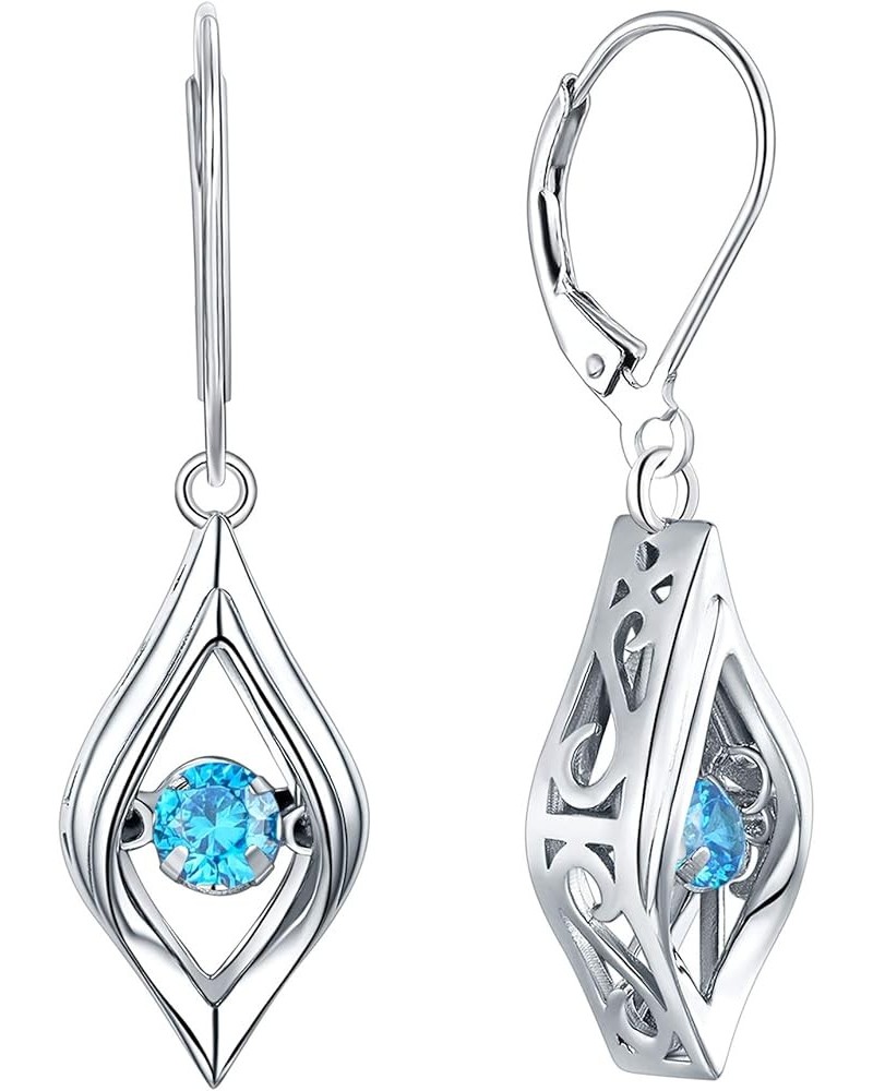 Eye Earrings 925 Sterling Silver Dancing Diamond Halo Dangle Earrings Birthstones Drop Jewelry 03-aquamarine-Mar $37.50 Earrings